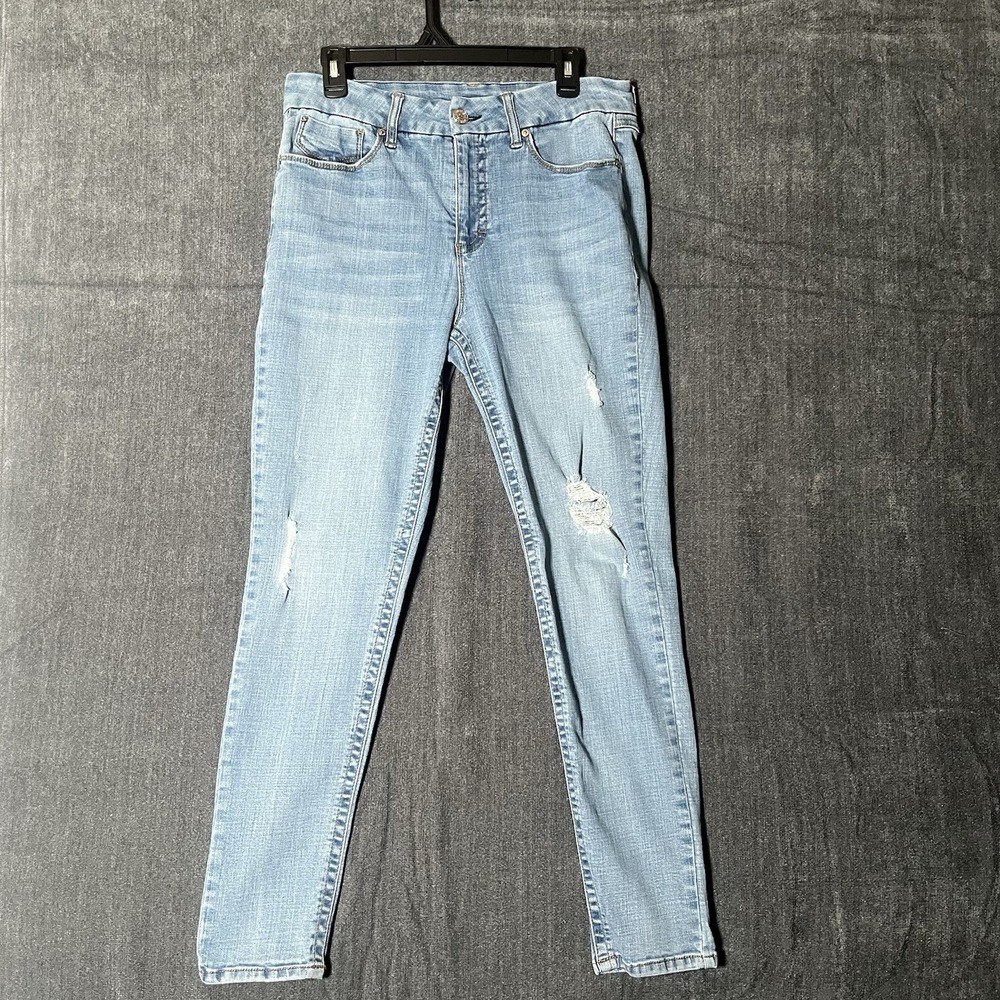 Seven7 Jeans Womens Size 12 Light Wash Distressed Ripped High Rise Skinny Slim